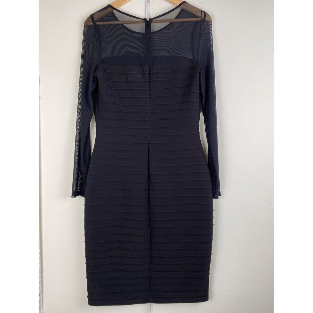 Adrianna Papell Illusion Mesh Midi Dress Black Long Sleeve Size 8 - Picture 8 of 13